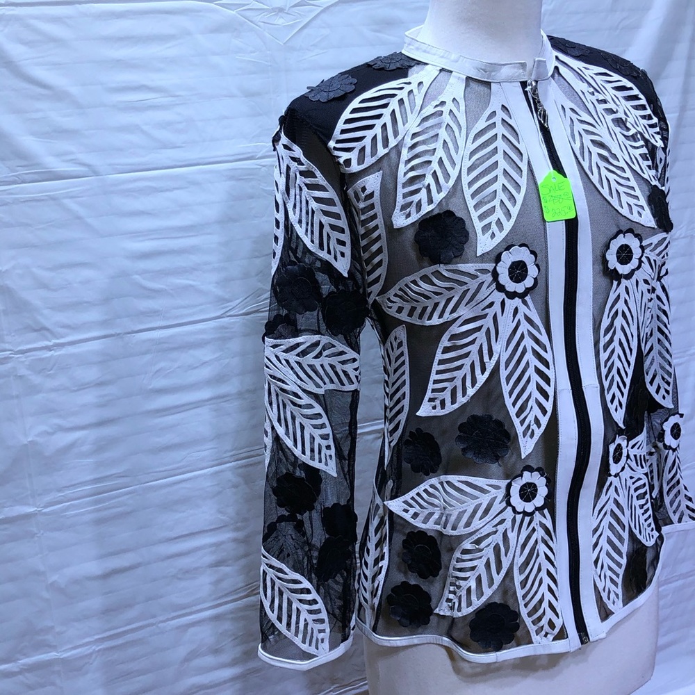 Black and white leather and mesh jacket - Picture 6 of 8